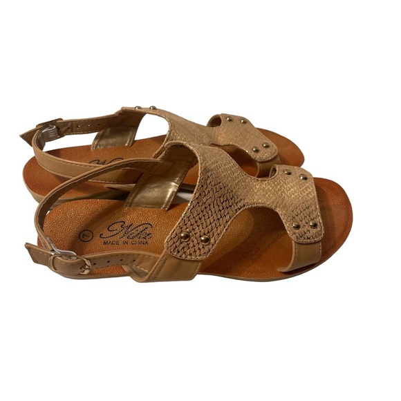 Niki Goldtone Metallic Flat Sandals Size 7 - Picture 4 of 8